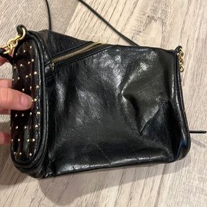 Black crossbody bag gold studs